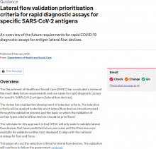 Lateral Flow Validation Prioritisation Criteria For Rapid Diagnostic Assays For Specific SARS-CoV-2 Antigens - GOV UK